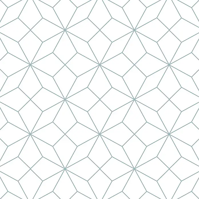 SanDesign Alu-Verbundplatte - 100 x 250 cm, White Stars - Nahtloses geometrisches Muster mit hellblauen Linien, die Stern- und Rautenformen bilden.
