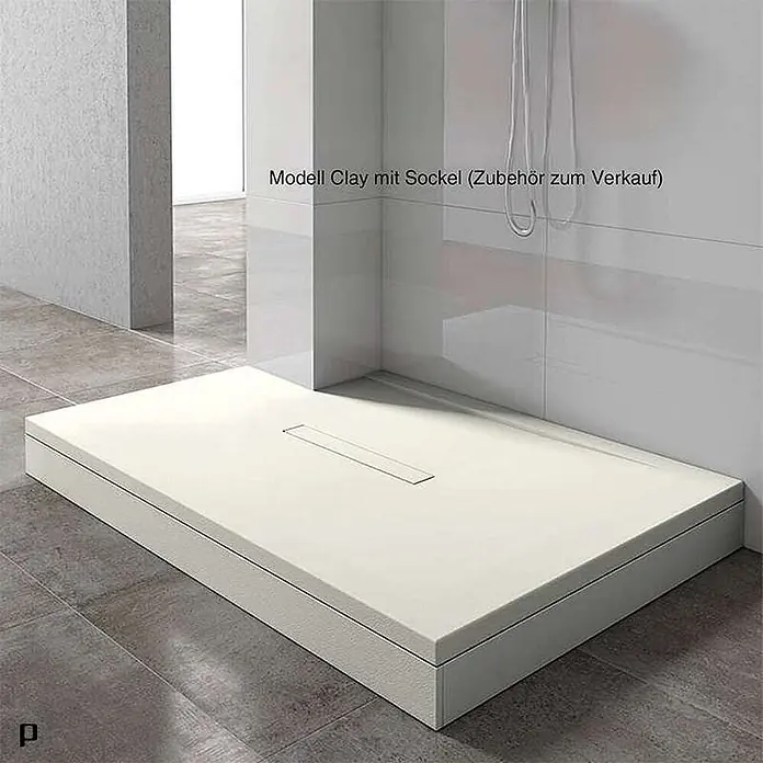 Poalgi Duschwanne Clay - L x B: 160 x 80 cm, Verbundwerkstoff, Marfil - Cremefarbene Duschwanne Modell Clay mit Linienablauf und Sockel.
