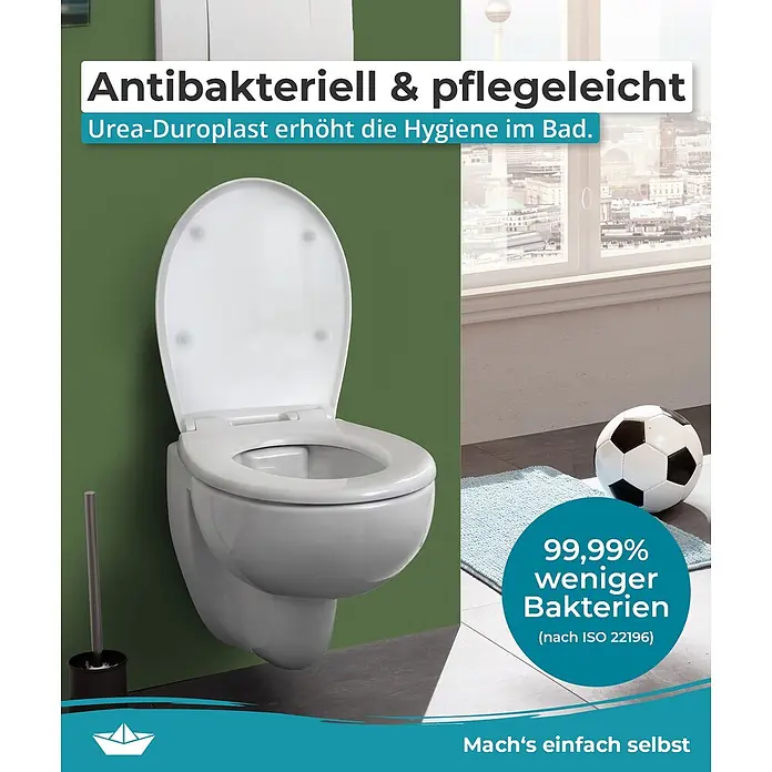 Calmwaters WC-Sitz Motiv Halbzeitpause - Duroplast, Mehrfarbig, Mit Absenkautomatik - Weißes WC mit geöffnetem Deckel. Aus antibakteriellem Urea-Duroplast für verbesserte Badhygiene, reduziert Bakterien um 99,99%.