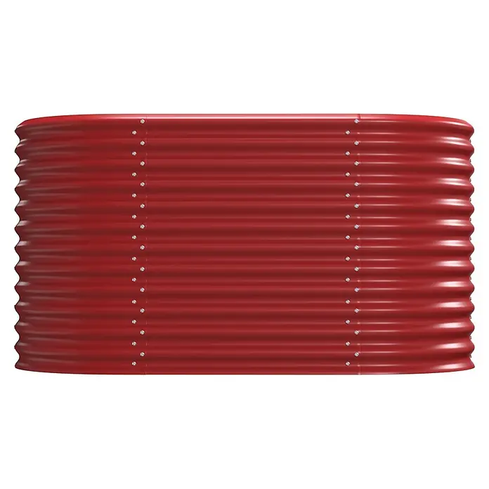 Vitavia Hochbeet Terra 858 - 162 x 82 x 85,8 cm, Zincalume®, Rubin/Ziegelrot - Rotes Wellblechpaneel mit vertikalen Reihen von silbernen Nieten.