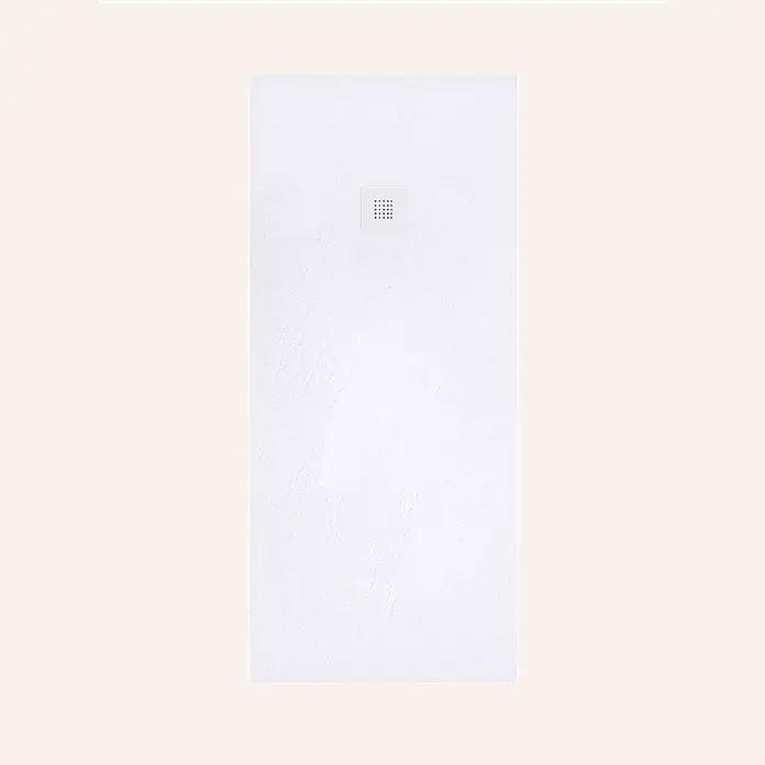 Poalgi Duschwanne Hos's - L x B: 180 x 100 cm, Verbundwerkstoff, Blanco - Weiße texturierte Duschwanne mit quadratischer Ablaufabdeckung in der Mitte.
