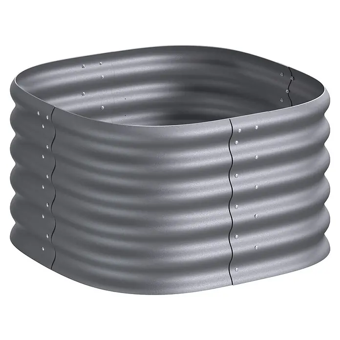 Vitavia Hochbeet Terra 401 - 82 x 82 x 40,1 cm, Zincalume®, Blank - Geriffeltes graues Hochbeet aus Metall mit sichtbaren Nieten an den Nähten.