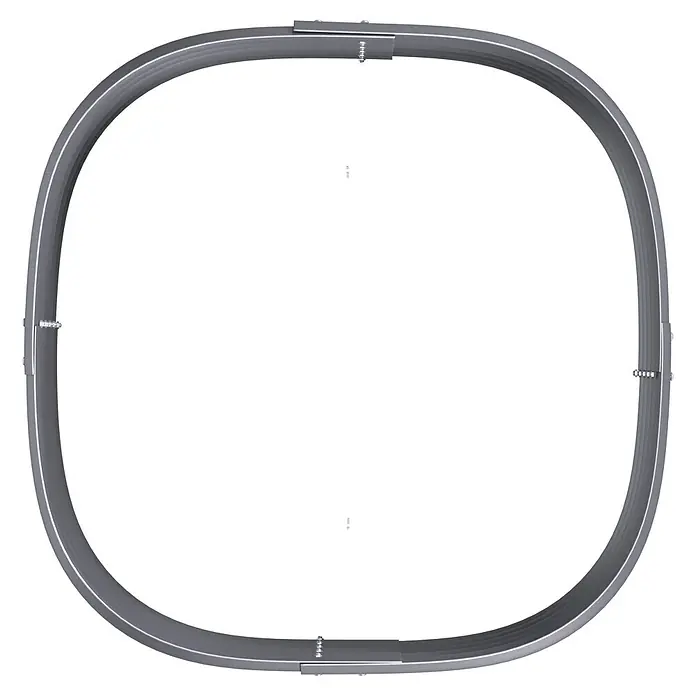 Vitavia Hochbeet Terra 401 - 82 x 82 x 40,1 cm, Zincalume®, Blank - Segmentierter grauer Metallrahmen für eine Keilrippenriemenscheibe, mit sichtbaren Schraubverbindungen.