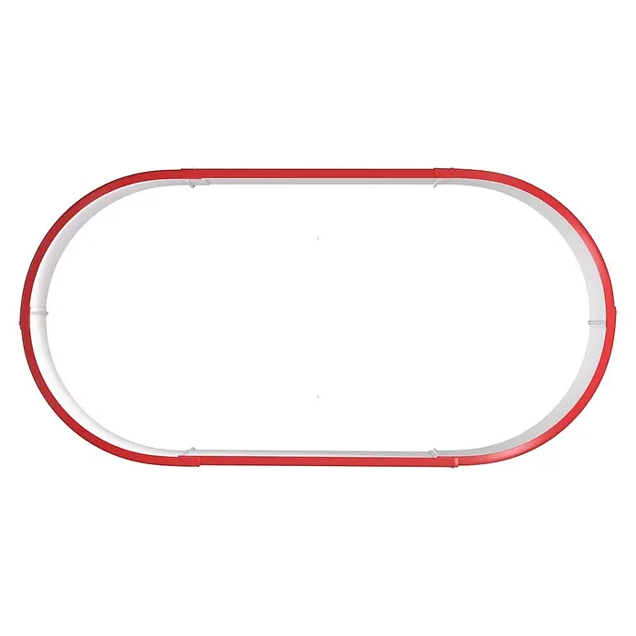 Vitavia Hochbeet Terra 858 - 162 x 82 x 85,8 cm, Zincalume®, Rubin/Ziegelrot - Rot-weiße ovale Bahn mit gestreifter Innenfläche.