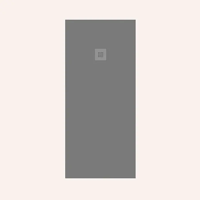 Poalgi Duschwanne Arena - L x B: 140 x 90 cm, Verbundwerkstoff, Concret - Graue, rechteckige Duschwanne mit quadratischem Abfluss.