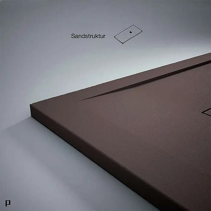Poalgi Duschwanne Clay - L x B: 120 x 90 cm, Verbundwerkstoff, Braun - Dunkelbraune Duschwanne mit Sandstruktur und Ablaufkanal.