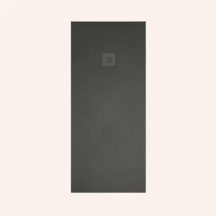 Poalgi Duschwanne Hos's - L x B: 120 x 90 cm, Verbundwerkstoff, Schwarz - Anthrazitfarbene, strukturierte Duschwanne mit quadratischem Gitterablauf.