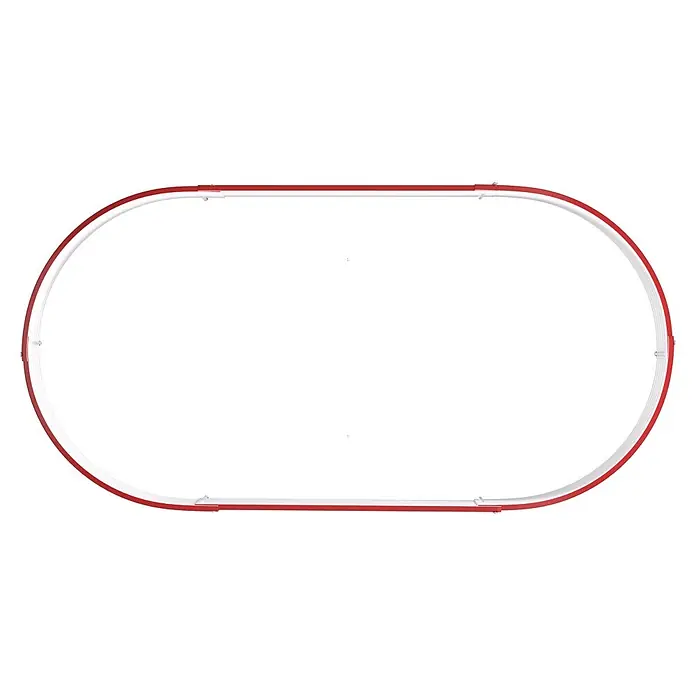Vitavia Hochbeet Terra 401 - 162 x 82 x 40,1 cm, Zincalume®, Rubin - Rote und weiße ovale Schiene mit Verbindungsdetails.