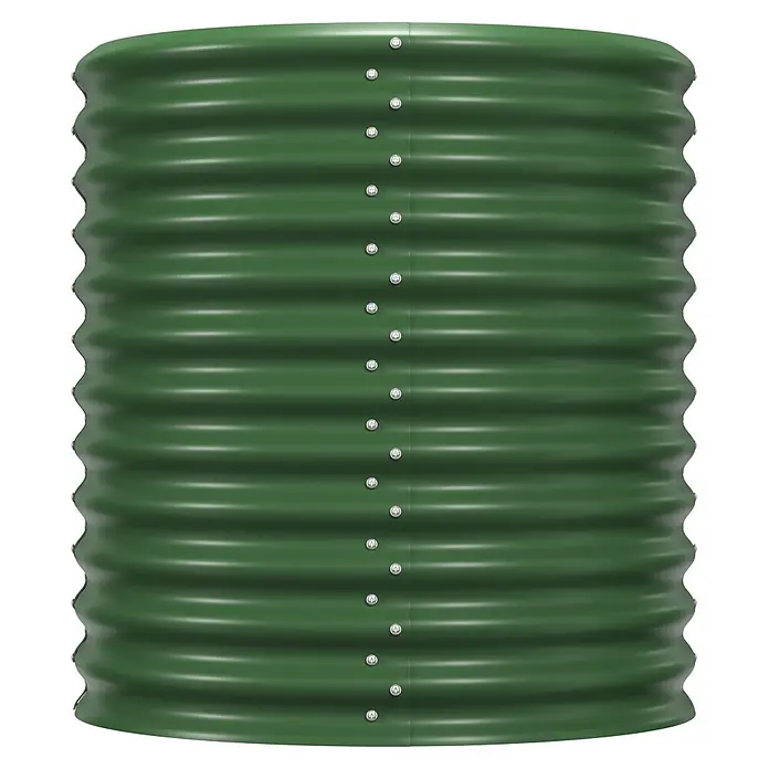 Vitavia Hochbeet Terra 858 - 162 x 82 x 85,8 cm, Zincalume®, Seegras - Zylindrischer grüner Wellblechtank mit vernieteter Naht.