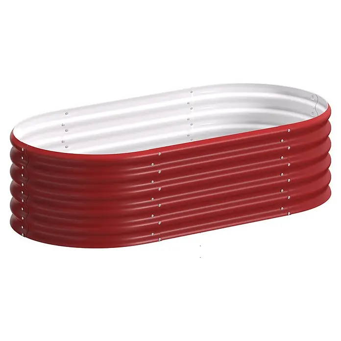 Vitavia Hochbeet Terra 401 - 162 x 82 x 40,1 cm, Zincalume®, Rubin - Rotes ovales Hochbeet aus Wellblech mit weißer Innenseite zum Pflanzen.