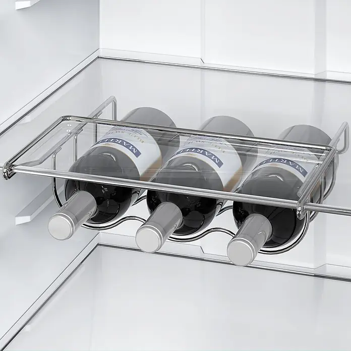 PKM Flaschenregal FR3-313 - Passend für: 3 Flaschen - Klarer und verchromter Weinflaschenhalter für drei Flaschen im Kühlschrank.