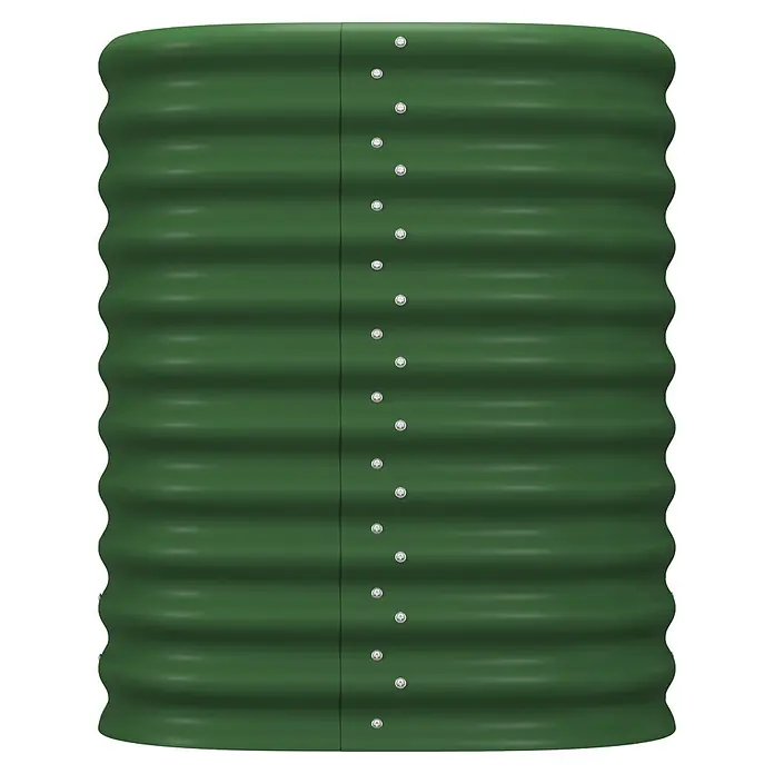 Vitavia Hochbeet Terra 858 - 82 x 82 x 85,8 cm, Zincalume®, Seegras - Dunkelgrüne Wellblechplatte mit silbernen Befestigungen an einer Naht.