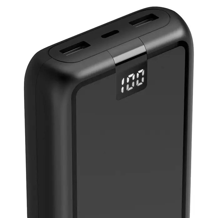 Hama Powerbank 24000 mAh Fast Charge LiPo Anthrazit - Schwarz - Schlanke schwarze Powerbank mit digitaler Anzeige "100%" und mehreren USB-Anschlüssen.
