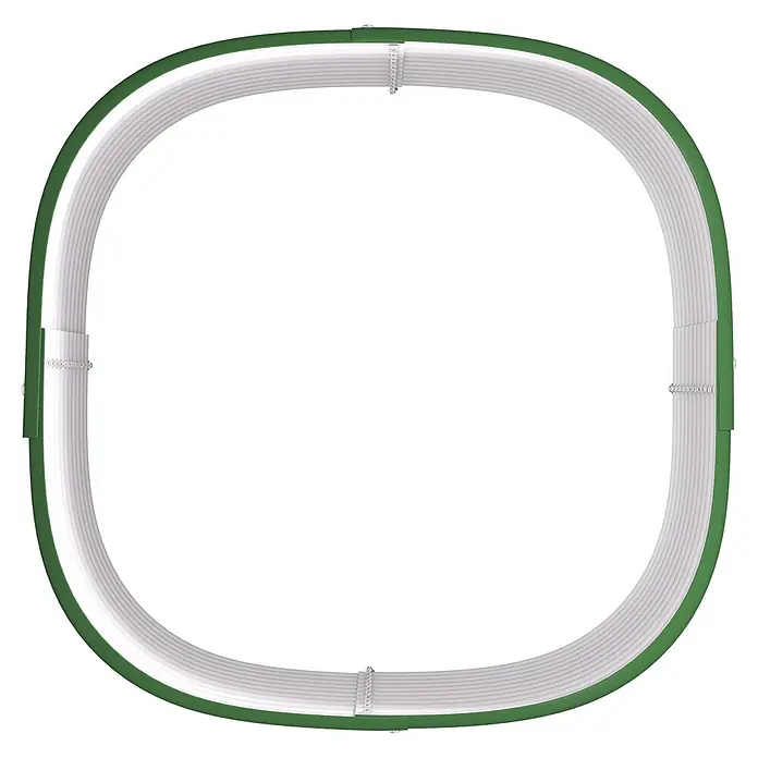 Vitavia Hochbeet Terra 858 - 82 x 82 x 85,8 cm, Zincalume®, Seegras - Abgerundeter grüner Rahmen mit weißer Innenseite, flexiblen Schichten und kleinen Metallverschlüssen.