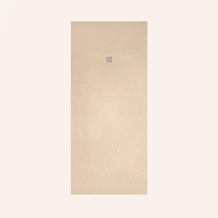 Poalgi Duschwanne Hos's - L x B: 200 x 80 cm, Verbundwerkstoff, Perla - Beigefarbene strukturierte Duschwanne mit quadratischem Mittelablauf.