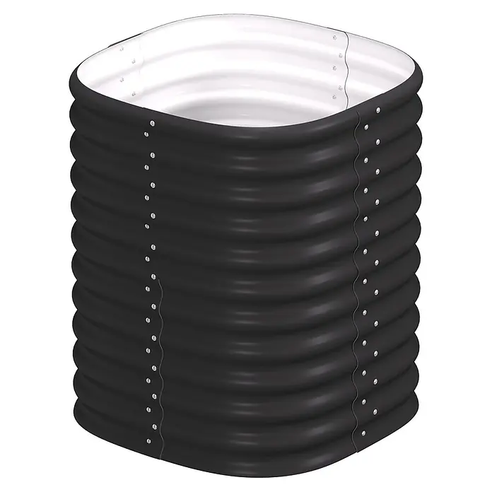 Vitavia Hochbeet Terra 858 - 82 x 82 x 85,8 cm, Zincalume®, Schwarz - Schwarzes Hochbeet aus Wellblech mit weißer Innenseite und sichtbaren Silbernieten.