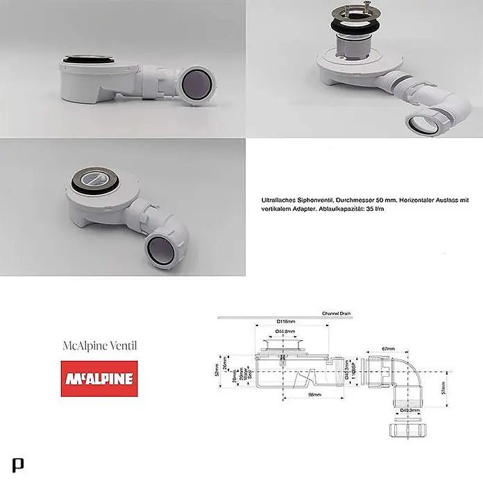 Poalgi Duschwanne Clay - L x B: 100 x 70 cm, Verbundwerkstoff, Concret - Weißer, ultraflacher 50-mm-Siphon aus Kunststoff mit horizontalem Auslass und vertikalem Adapter für Duschabläufe.