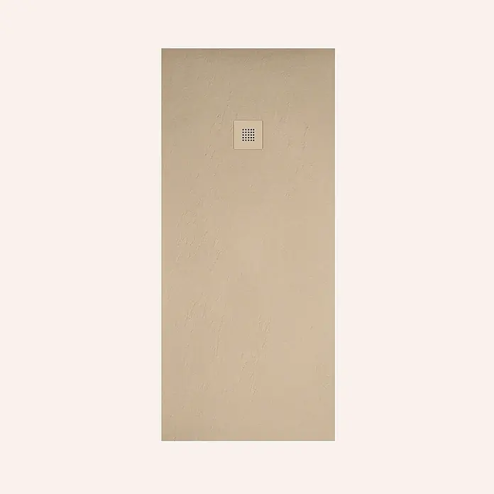 Poalgi Duschwanne Hos's - L x B: 110 x 80 cm, Verbundwerkstoff, Beige - Rechteckige beigefarbene strukturierte Duschwanne mit quadratischem Mittelablauf.