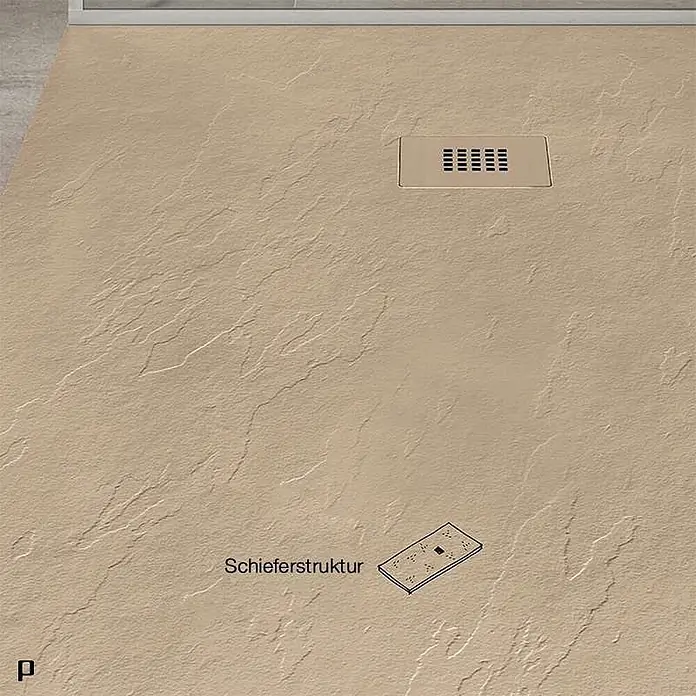 Poalgi Duschwanne Hos's - L x B: 110 x 80 cm, Verbundwerkstoff, Beige - Beige Duschwanne mit Schieferstruktur und integriertem Linienablauf.