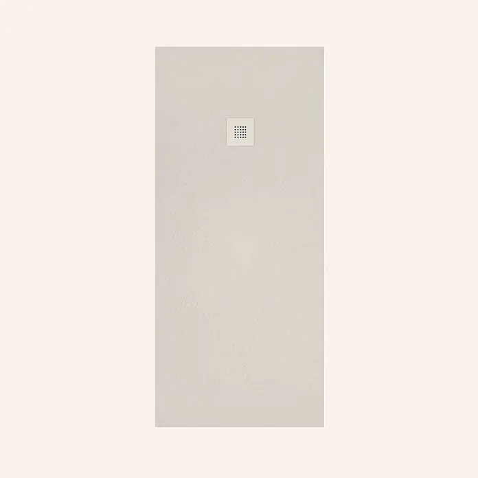 Poalgi Duschwanne Hos's - L x B: 200 x 110 cm, Verbundwerkstoff, Marfil - Strukturierte, hellbeige Duschwanne mit zentralem quadratischem Gitterablauf.