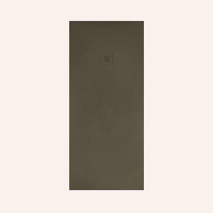 Poalgi Duschwanne Hos's - L x B: 120 x 90 cm, Verbundwerkstoff, Braun - Rechteckige olivbraune strukturierte Duschwanne mit integriertem quadratischem Abflussrost.