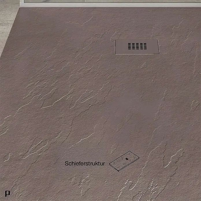 Poalgi Duschwanne Hos's - L x B: 120 x 90 cm, Verbundwerkstoff, Braun - Taupe Duschwanne mit Schieferstruktur und rechteckigem Ablauf.