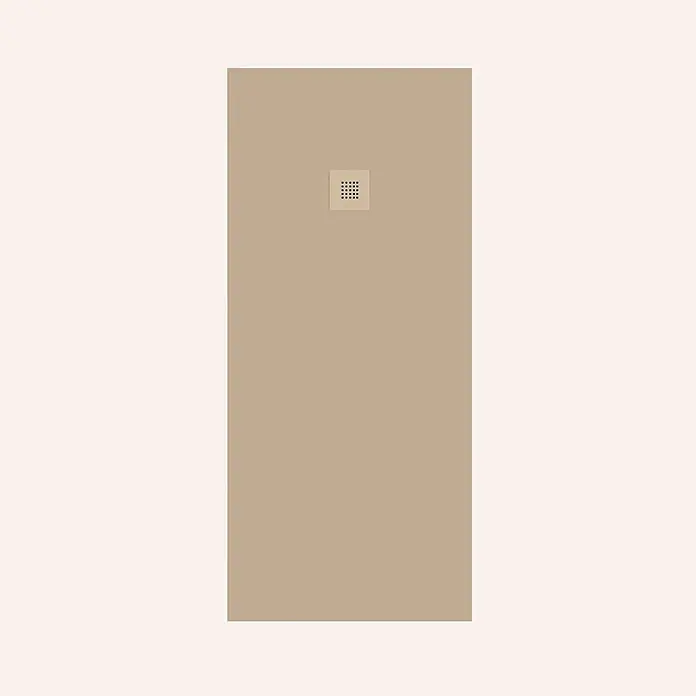 Poalgi Duschwanne Arena - L x B: 130 x 70 cm, Verbundwerkstoff, Albero - Beige rechteckige Duschwanne mit quadratischem Gitterabfluss.