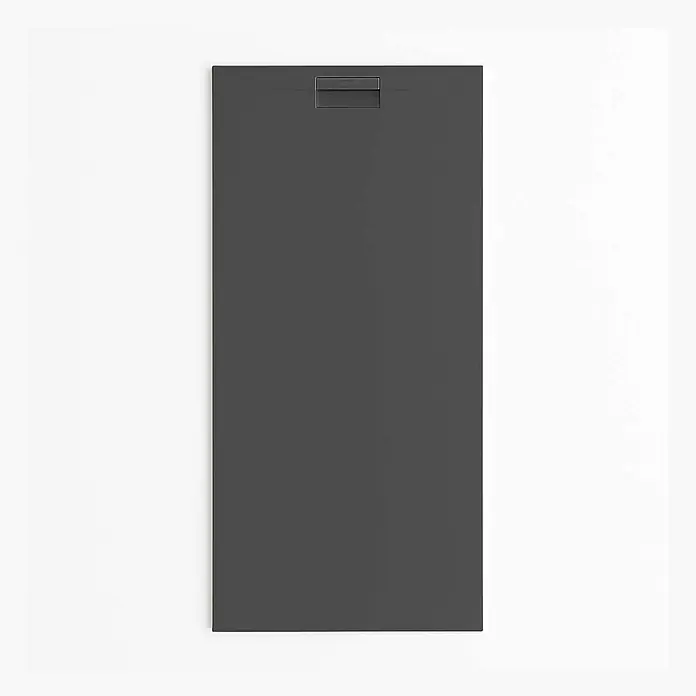 Poalgi Duschwanne Supra - L x B: 200 x 90 cm, Verbundwerkstoff, Schwarz - Dunkelgraue rechteckige Duschwanne mit integriertem linearem Ablauf.
