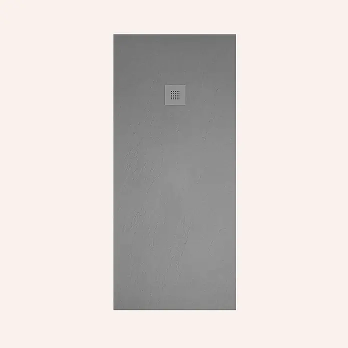 Poalgi Duschwanne Hos's - L x B: 120 x 100 cm, Verbundwerkstoff, Concret - Graue, texturierte Duschwanne mit quadratischem Mittelablauf.