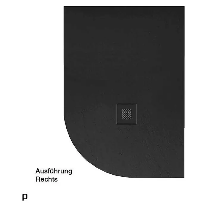 Poalgi Duschwanne Hos's SCA - L x B: 120 x 90 cm, Verbundwerkstoff, Schwarz - Schwarze Viertelkreis-Duschwanne mit strukturierter Oberfläche und zentralem quadratischem Ablauf mit runden Perforationen.