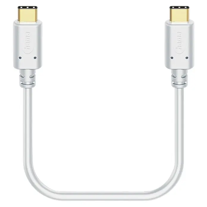 Hama USB-Kabel 00201592 Ladekabel USB-C - USB-C - 1,5 m, Weiß - Weißes Hama USB-C-auf-USB-C-Kabel mit goldfarbenen Anschlüssen, U-förmig gebogen.