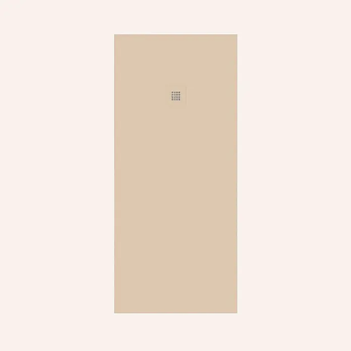Poalgi Duschwanne Arena - L x B: 120 x 80 cm, Verbundwerkstoff, Perla - Rechteckige beige Duschwanne mit zentralem quadratischem Gitterabfluss.