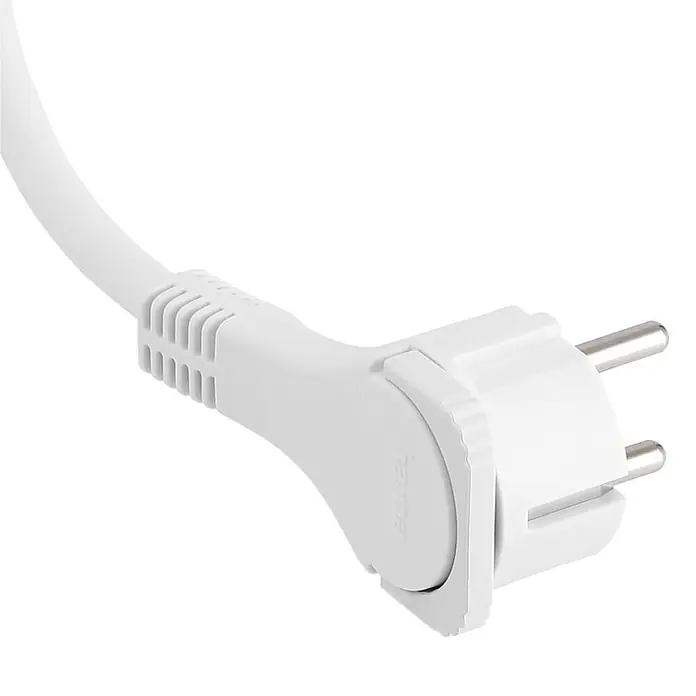 Hama Verlängerungskabel 00223242 mit Schutzkontakt Flachstecker - Weiß - Weißes Stromkabel mit abgewinkeltem Schuko-Stecker.