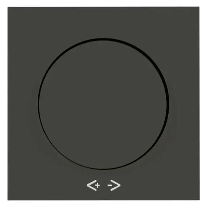 Panasonic Dimmerabdeckung - Anthrazit, Kunststoff, Unterputzmontage - Dunkelgraues Bedienfeld mit schwarzem Kochzonenkreis und weißen Einstellsymbolen (<+ ->).