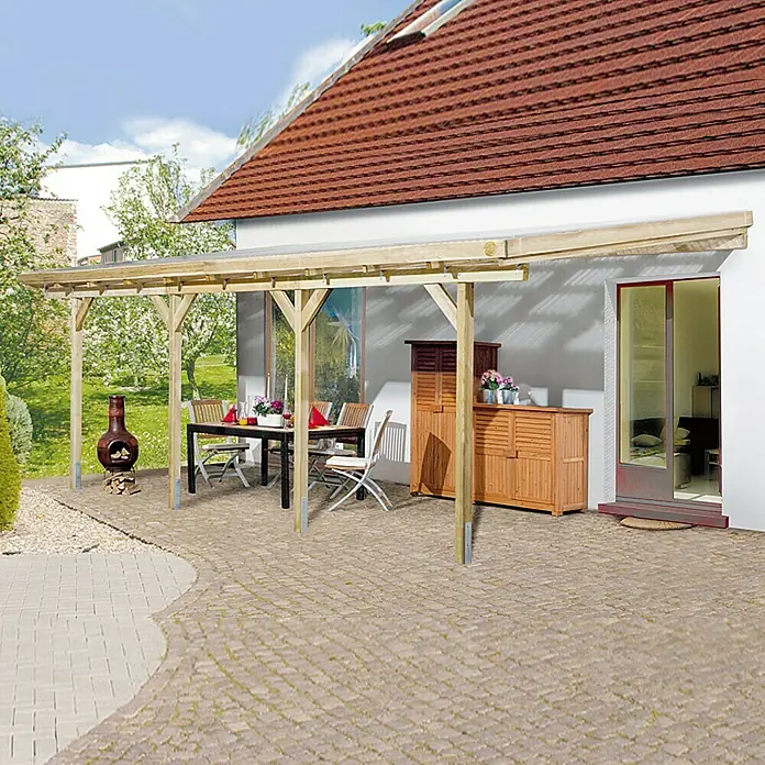 Weka Terrassenüberdachung Salsa - B x T: 704 x 306 cm, Grün, kesseldruckimprägniert, Transparent - Die stilvolle Terrassenüberdachung bietet Schutz und Komfort für entspannte Stunden im Freien. Das robuste Holzdesign fügt sich nahtlos in jeden Garten ein.