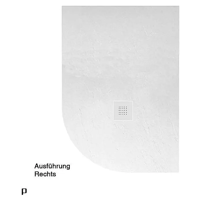 Poalgi Duschwanne Hos's SCA - L x B: 100 x 90 cm, Verbundwerkstoff, Blanco - Weiße, strukturierte Duschwanne mit zentralem quadratischem Ablaufgitter und abgerundeter rechter unterer Ecke.