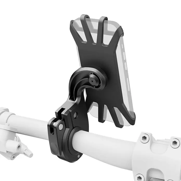 Hama Handyhalter 00201975 für E-Bike schnelle Anbringung Silikon drehbar universal - Schwarz - Schwarze Fahrrad-Handyhalterung mit Silikongriff, am Lenker montiert, sichert ein Smartphone.