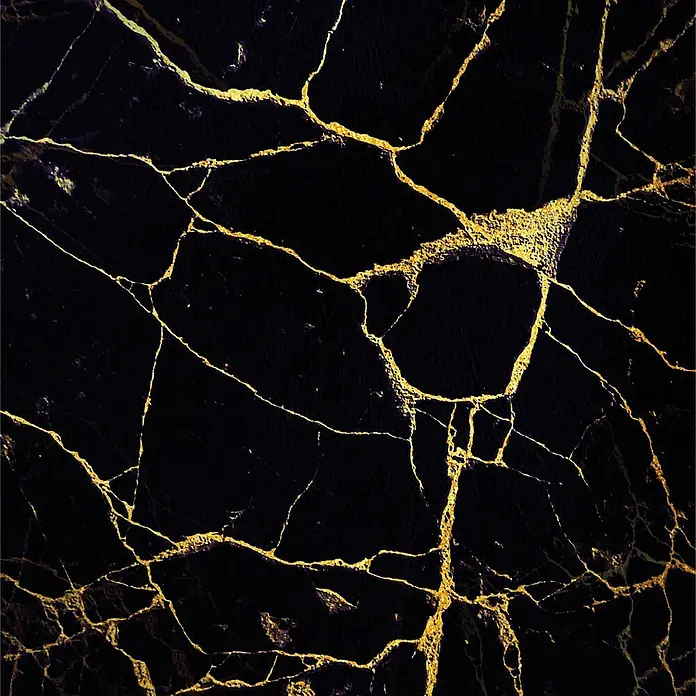 SanDesign Acryl-Verbundplatte - 100 x 250 cm, Onyx Galaxy - Schwarze Marmortextur mit auffälligen goldenen Adern.
