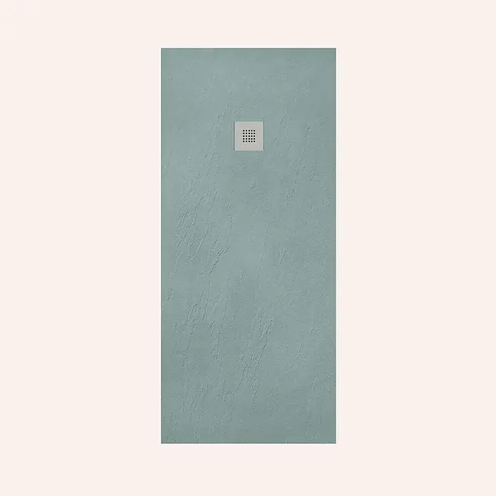 Poalgi Duschwanne Hos's - L x B: 120 x 90 cm, Verbundwerkstoff, Grün - Texturierte salbeigrüne Duschwanne mit quadratischem Metallablauf.