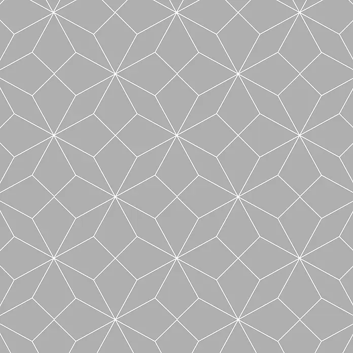 SanDesign Alu-Verbundplatte - 100 x 250 cm, Grey Stars - Nahtloses geometrisches Muster mit weißen Linien, die miteinander verbundene Rauten und sternähnliche Formen bilden.