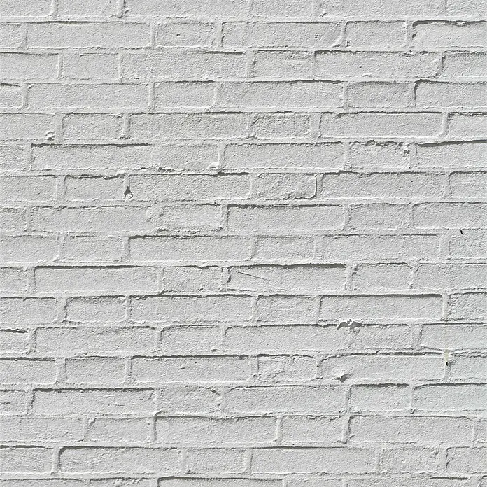 SanDesign Alu-Verbundplatte - 100 x 250 cm, White Brick Wall - Weiße Ziegelwand mit sichtbaren Mörtelfugen und strukturierter Oberfläche.
