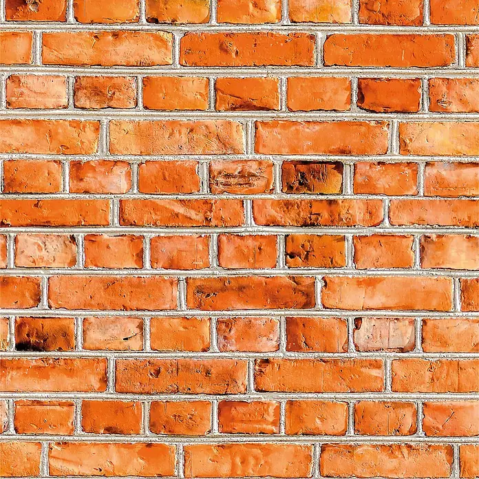 SanDesign Alu-Verbundplatte - 100 x 250 cm, Red Brick Wall - Rot-orange Ziegelmauer mit grauem Mörtel, bildet eine strukturierte Oberfläche.