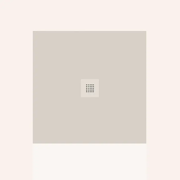 Poalgi Duschwanne Arena SQ - L x B: 80 x 80 cm, Verbundwerkstoff, Marfil - Hellgraues Quadrat mit einem weißen Zentrum, das ein 5x5-Gitter aus dunklen Punkten zeigt.