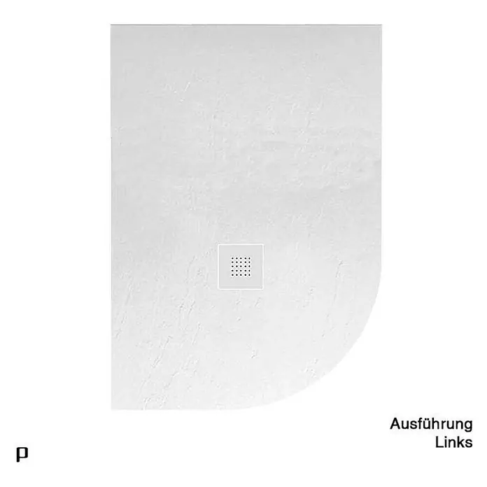 Poalgi Duschwanne Hos's SCA - L x B: 100 x 90 cm, Verbundwerkstoff, Blanco - Weißes, texturiertes Duschbecken mit quadratischem Ablauf und abgerundeter linker Ecke.