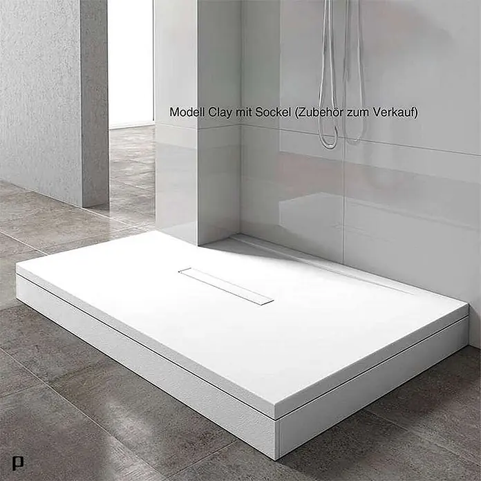 Poalgi Duschwanne Clay - L x B: 100 x 80 cm, Verbundwerkstoff, Blanco - Weißes Duschbecken Modell Clay mit Sockel und linearem Ablauf.