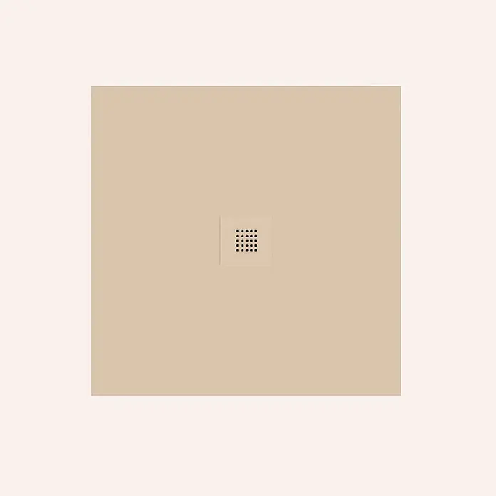 Poalgi Duschwanne Arena SQ - L x B: 100 x 100 cm, Verbundwerkstoff, Blanco - Beigefarbene quadratische Duschwanne mit einem perforierten quadratischen Abfluss in der Mitte.