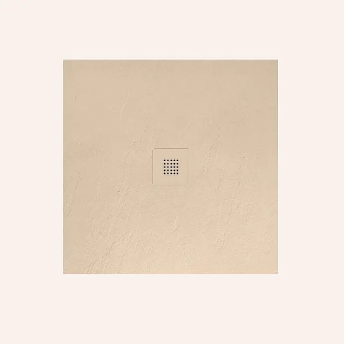 Poalgi Duschwanne Hos's SQ - L x B: 100 x 100 cm, Verbundwerkstoff, Weiß - Beige strukturierte quadratische Duschwanne mit zentraler quadratischer Ablaufrinne mit Lochgitter.