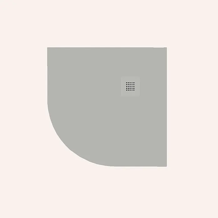 Poalgi Duschwanne Arena - L x B: 90 x 90 cm, Verbundwerkstoff, Humo - Graue Viertelkreis-Duschwanne mit quadratischem Gitterrostablauf.