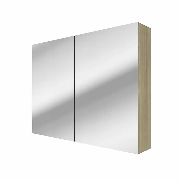 AcquaVapore Spiegelschrank Fertigdusche City-SPS-B100-F09 - B x H: 16 x 75 cm - Zweitüriger Spiegelschrank mit hellen Holzseiten.