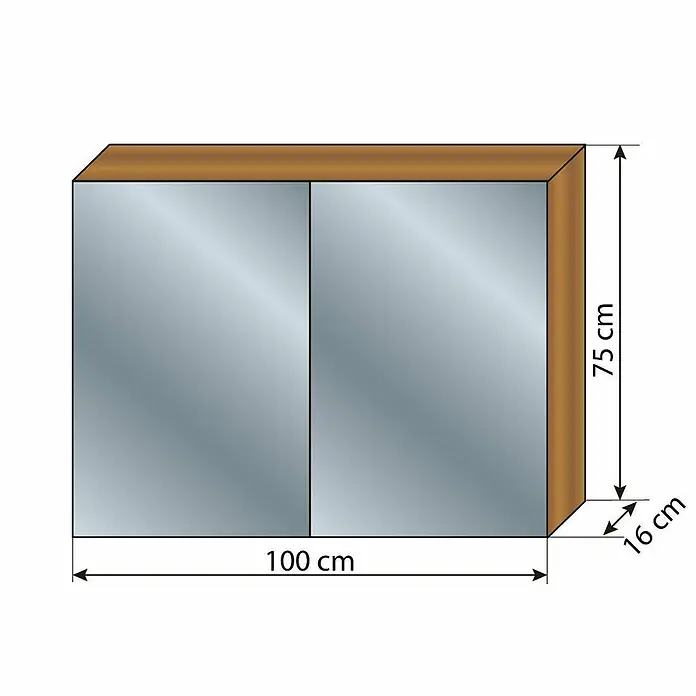 AcquaVapore Spiegelschrank Fertigdusche City-SPS-B100-F09 - B x H: 16 x 75 cm - Brauner Spiegelschrank aus Holz mit zwei Türen, 100x75x16 cm.